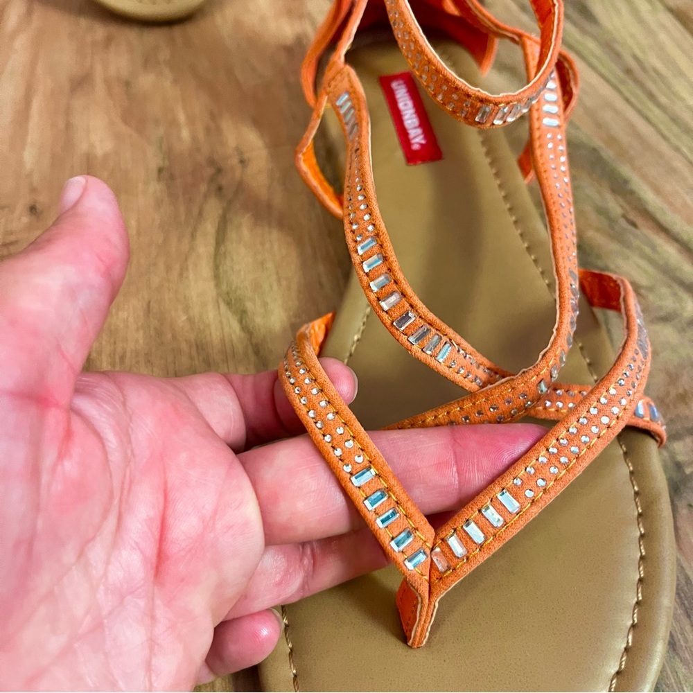 UNIONBAY Orange Coral Strappy Sandals Flip-Flop sparkle ankle strap 9.5 resort - Picture 3 of 8